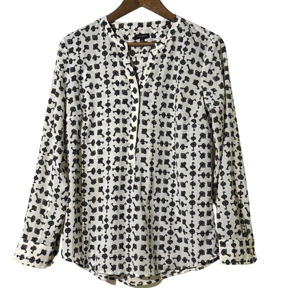 Talbots · Medium  · White with Antique Key Print Popover Blouse